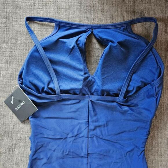 Ellen Tracy Women's Navy Blue Keyhole High Neck One Piece Swimsuit Size 12 - Picture 8 of 9